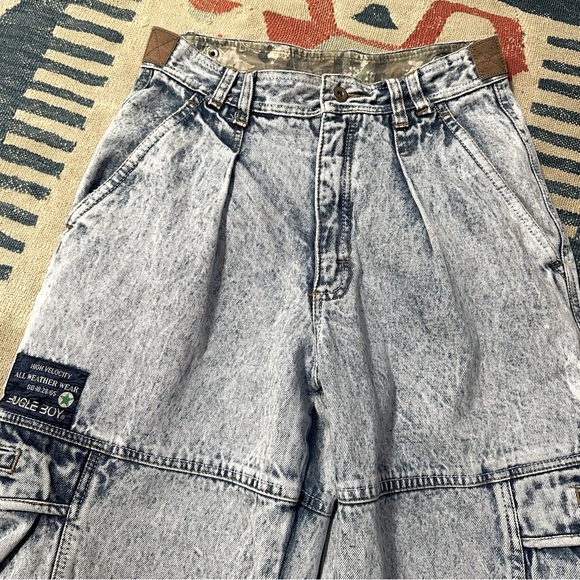 Vintage 80's Bugle Boy Cargo Jeans Denim Acid Stone Wash Jeans Size 30 - Picture 11 of 12